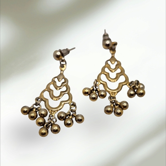 90S VINTAGE GOLD TONE STATEMENT FRINGE EARRINGS - Picture 6 of 9